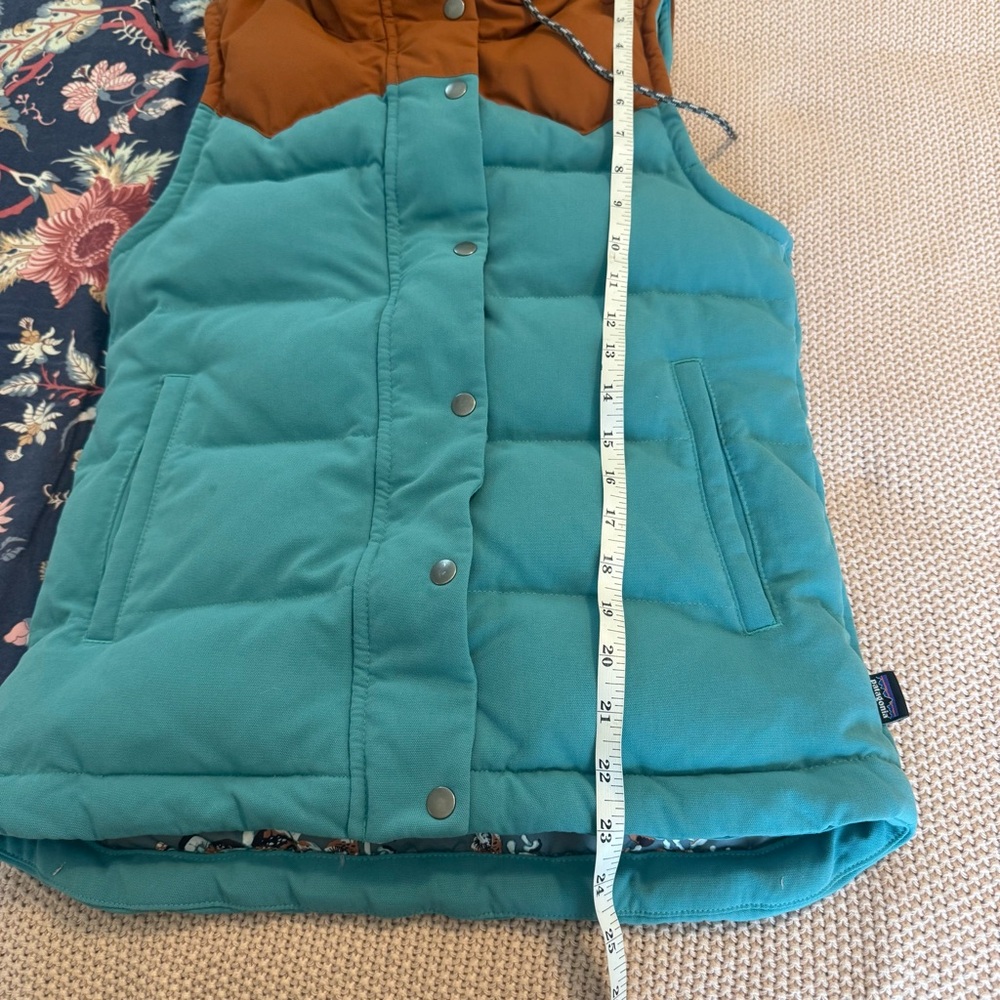 Patagonia Bivy Two-Tone Puffer Vest in Teal and Rust Mushroom Lining XS - Picture 10 of 11
